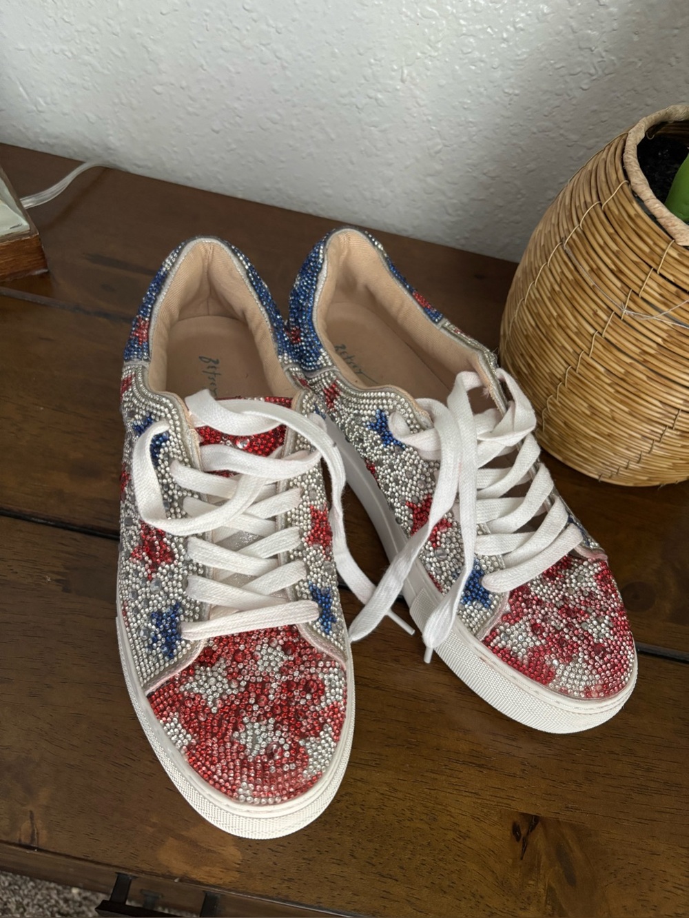 Embellished Red & Blue Beaded Women's Sneakers